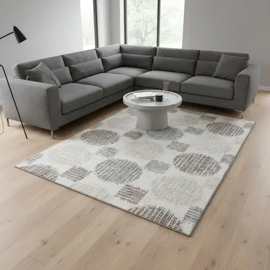 Ivory Beige And Gray Geometric Washable Area Rug With UV Protection Photo 2