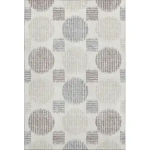 Photo of Ivory Beige And Gray Geometric Washable Area Rug With UV Protection