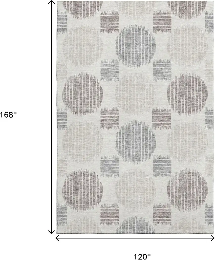 Ivory Beige And Gray Geometric Washable Area Rug With UV Protection Photo 8