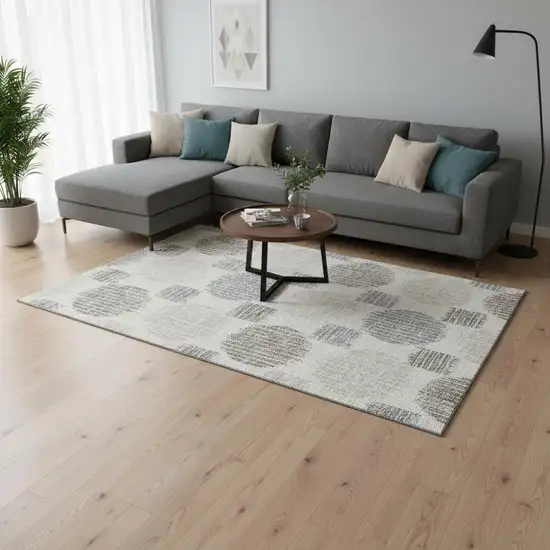 Ivory Beige And Gray Geometric Washable Area Rug With UV Protection Photo 2