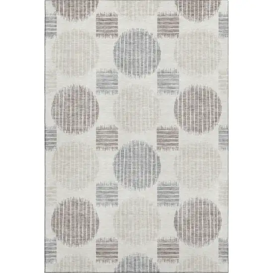 Ivory Beige And Gray Geometric Washable Area Rug With UV Protection Photo 1