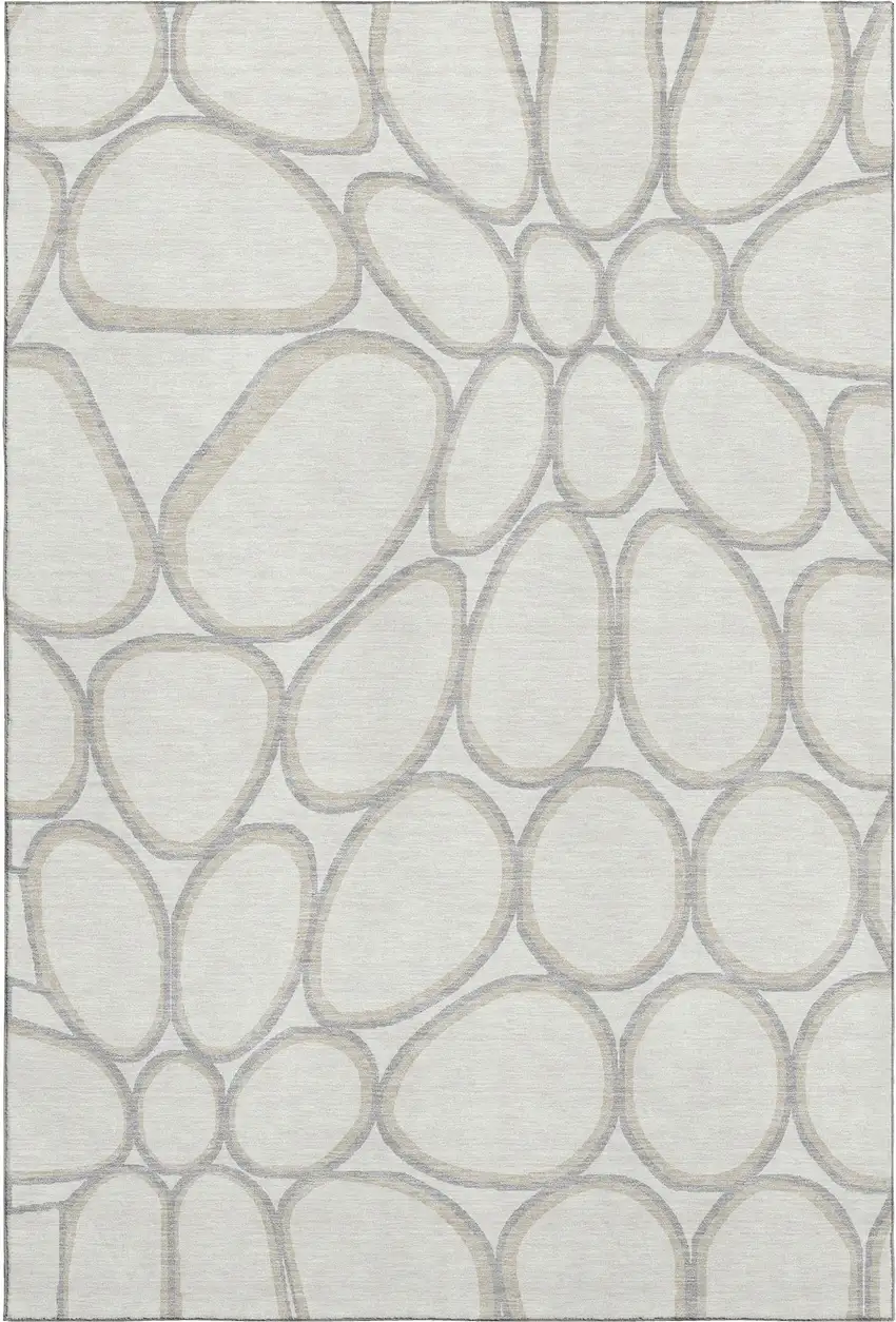 Ivory Beige And Gray Geometric Washable Area Rug With UV Protection Photo 5