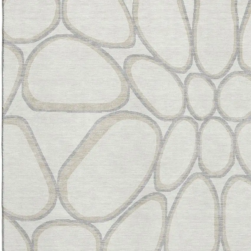 Ivory Beige And Gray Geometric Washable Area Rug With UV Protection Photo 3