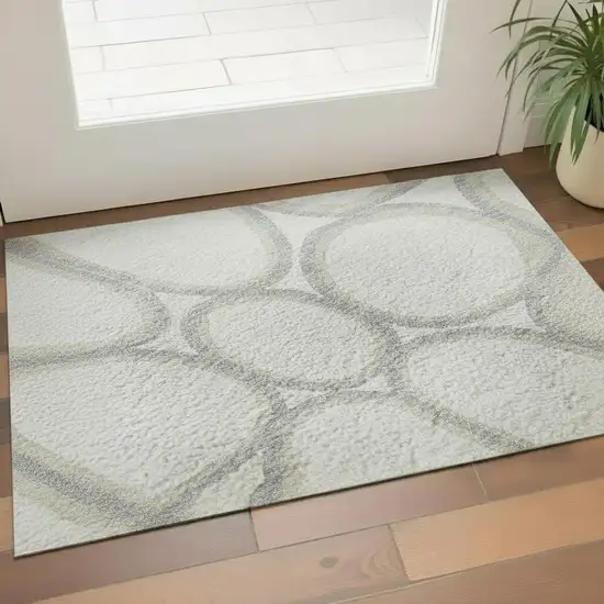 Ivory Beige And Gray Geometric Washable Area Rug With UV Protection Photo 2