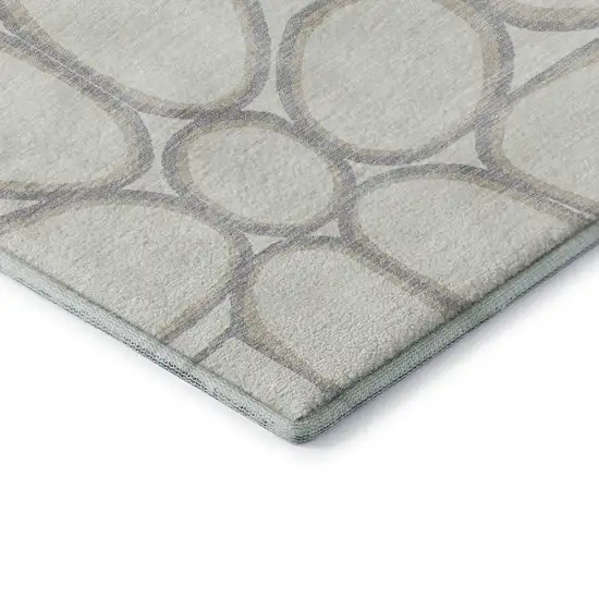 Ivory Beige And Gray Geometric Washable Area Rug With UV Protection Photo 7