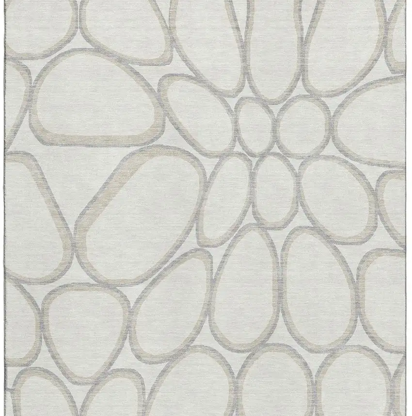 Ivory Beige And Gray Geometric Washable Area Rug With UV Protection Photo 4