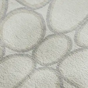 Photo of Ivory Beige And Gray Geometric Washable Area Rug With UV Protection