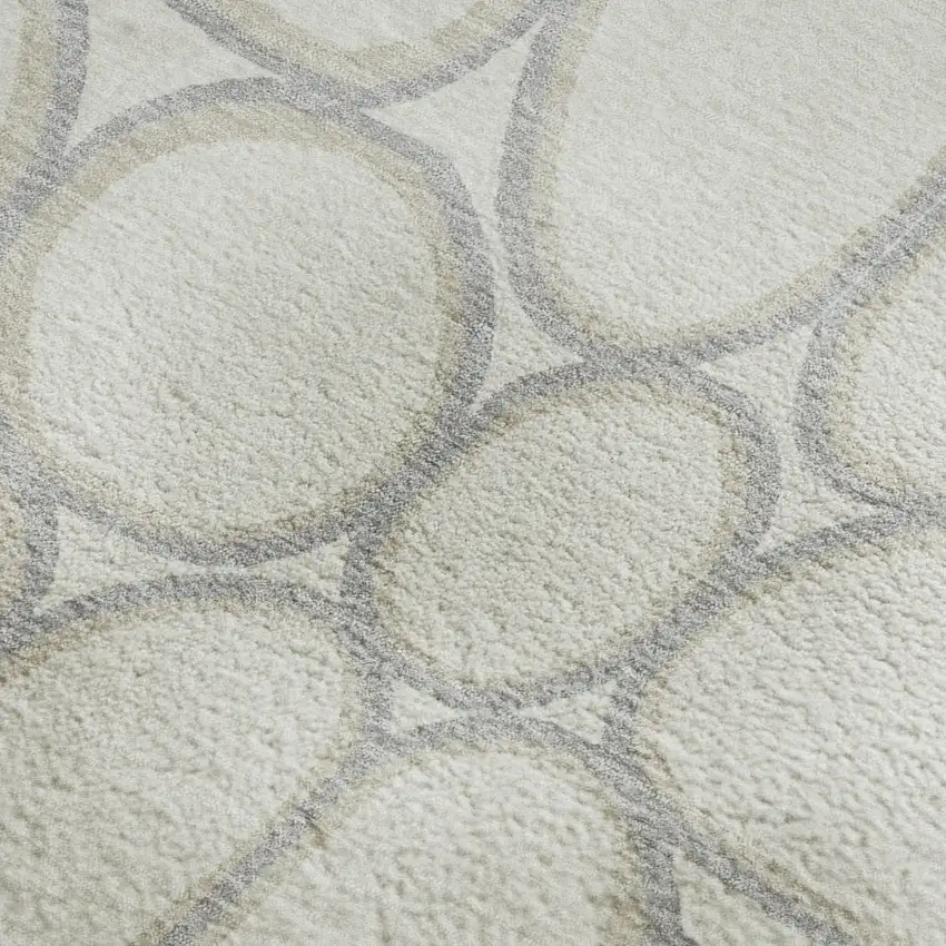 Ivory Beige And Gray Geometric Washable Area Rug With UV Protection Photo 2