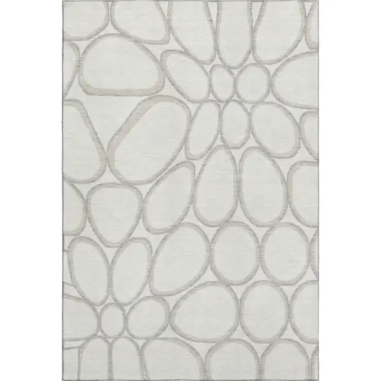 Ivory Beige And Gray Geometric Washable Area Rug With UV Protection Photo 5