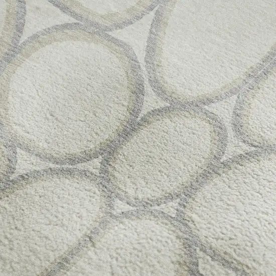 Ivory Beige And Gray Geometric Washable Area Rug With UV Protection Photo 2