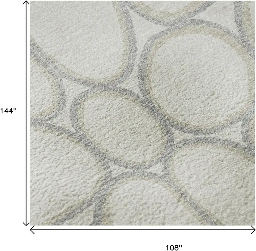 Ivory Beige And Gray Geometric Washable Area Rug With UV Protection Photo 9