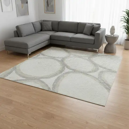 Ivory Beige And Gray Geometric Washable Area Rug With UV Protection Photo 2