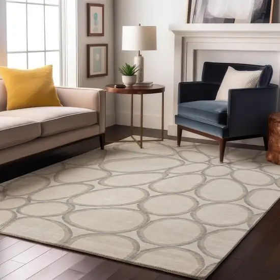 Ivory Beige And Gray Geometric Washable Area Rug With UV Protection Photo 2