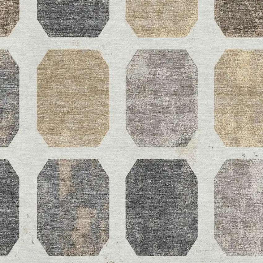 Ivory Beige And Gray Geometric Washable Area Rug With UV Protection Photo 3