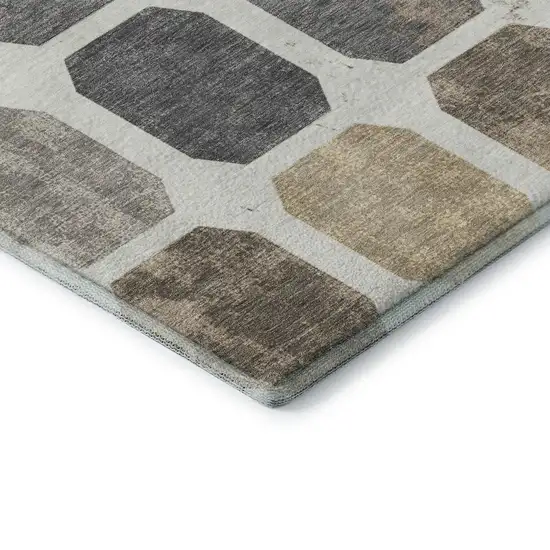 Ivory Beige And Gray Geometric Washable Area Rug With UV Protection Photo 7