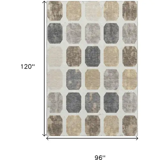 Ivory Beige And Gray Geometric Washable Area Rug With UV Protection Photo 9
