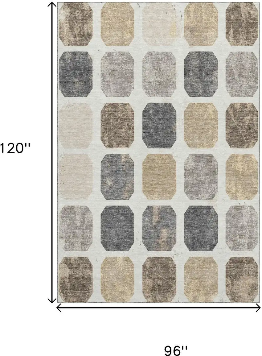 Ivory Beige And Gray Geometric Washable Area Rug With UV Protection Photo 9
