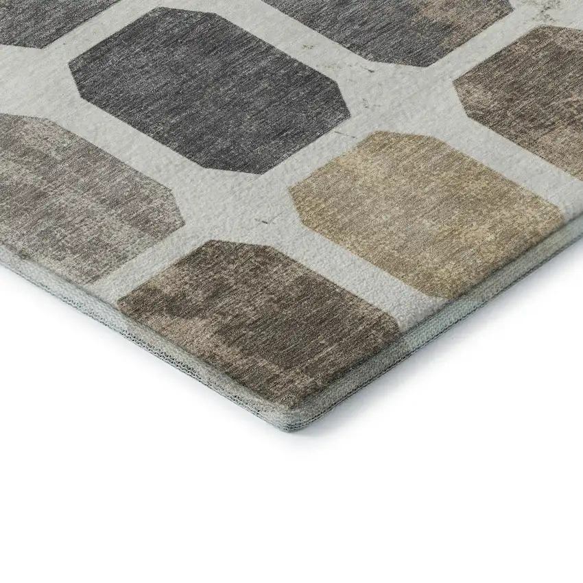 Ivory Beige And Gray Geometric Washable Area Rug With UV Protection Photo 8