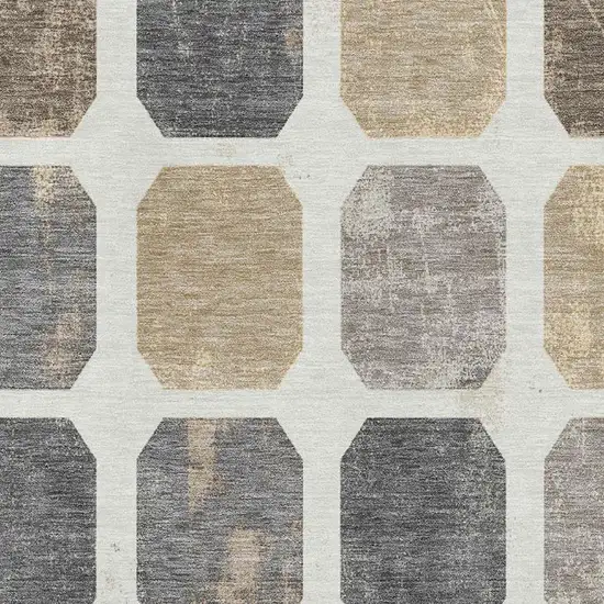 Ivory Beige And Gray Geometric Washable Area Rug With UV Protection Photo 3