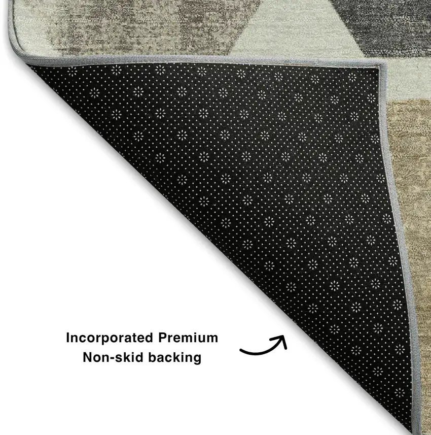 Ivory Beige And Gray Geometric Washable Area Rug With UV Protection Photo 7
