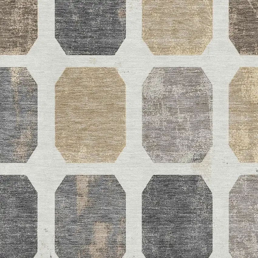 Ivory Beige And Gray Geometric Washable Area Rug With UV Protection Photo 3