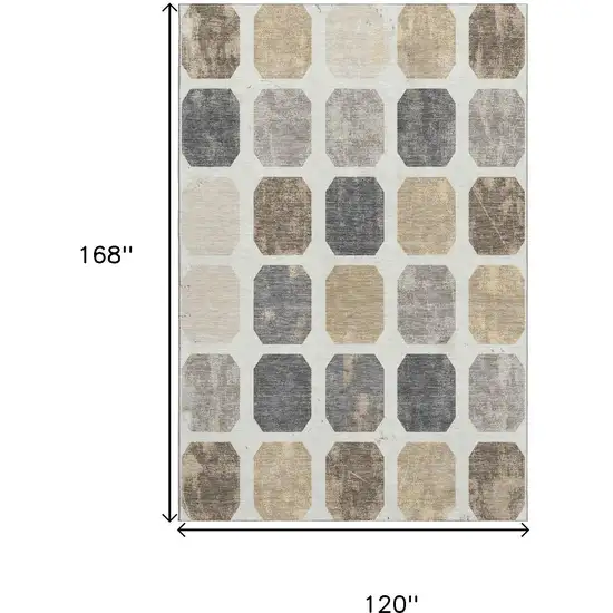 Ivory Beige And Gray Geometric Washable Area Rug With UV Protection Photo 9