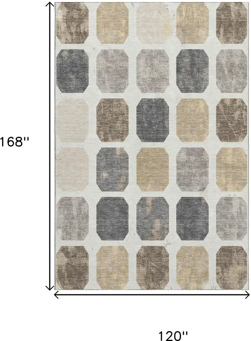 Ivory Beige And Gray Geometric Washable Area Rug With UV Protection Photo 9