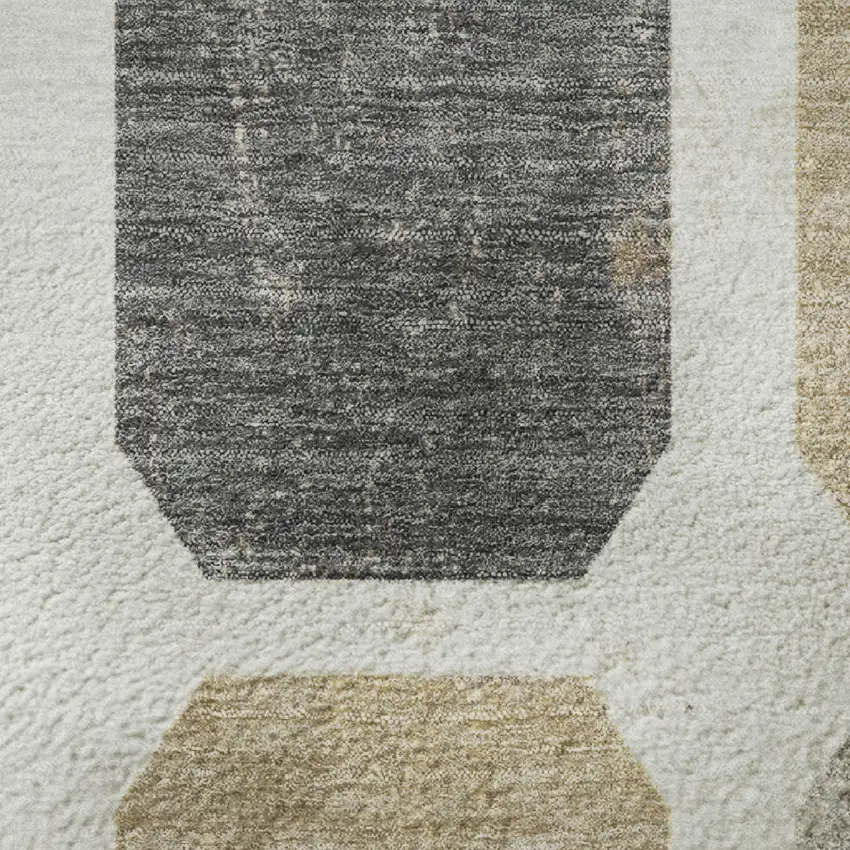 Ivory Beige And Gray Geometric Washable Area Rug With UV Protection Photo 8