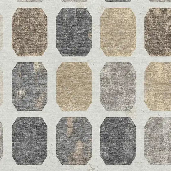 Ivory Beige And Gray Geometric Washable Area Rug With UV Protection Photo 3
