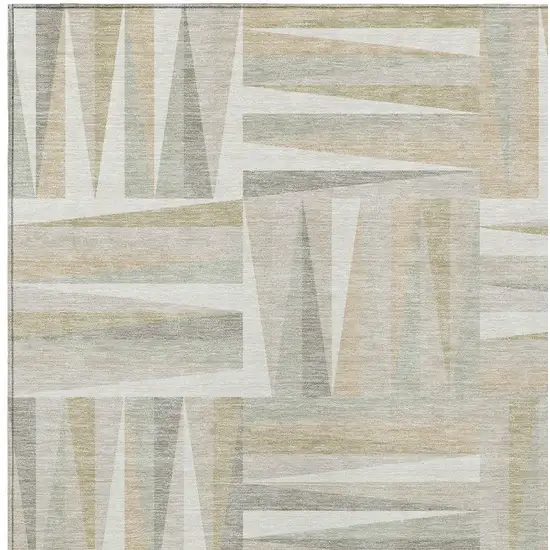 Ivory Beige And Gray Geometric Washable Indoor Outdoor Area Rug Photo 5