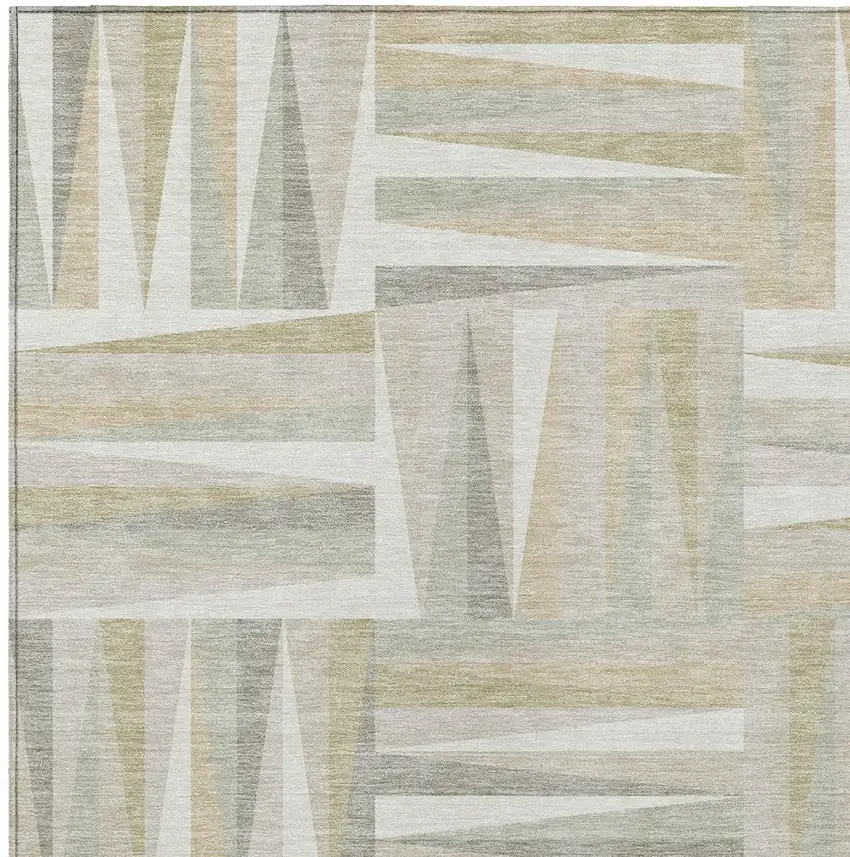 Ivory Beige And Gray Geometric Washable Indoor Outdoor Area Rug Photo 5