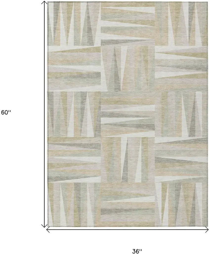 Ivory Beige And Gray Geometric Washable Indoor Outdoor Area Rug Photo 3