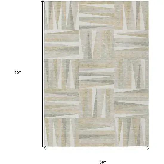 Ivory Beige And Gray Geometric Washable Indoor Outdoor Area Rug Photo 3
