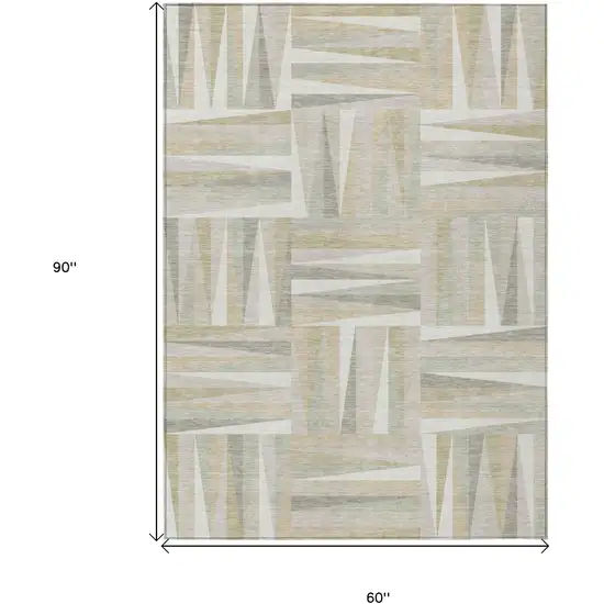 Ivory Beige And Gray Geometric Washable Indoor Outdoor Area Rug Photo 3