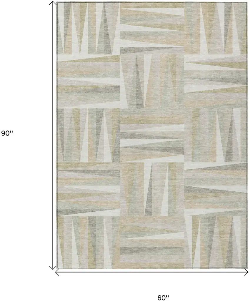 Ivory Beige And Gray Geometric Washable Indoor Outdoor Area Rug Photo 3