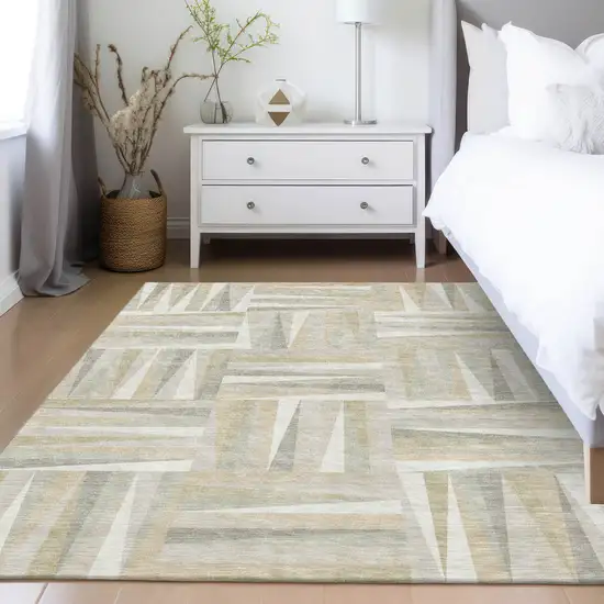 Ivory Beige And Gray Geometric Washable Indoor Outdoor Area Rug Photo 9