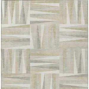 Photo of Ivory Beige And Gray Geometric Washable Indoor Outdoor Area Rug