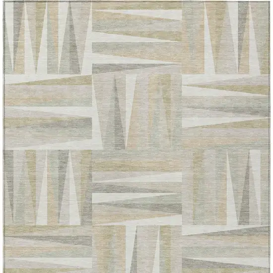 Ivory Beige And Gray Geometric Washable Indoor Outdoor Area Rug Photo 5
