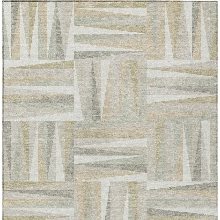 Ivory Beige And Gray Geometric Washable Indoor Outdoor Area Rug Photo 5