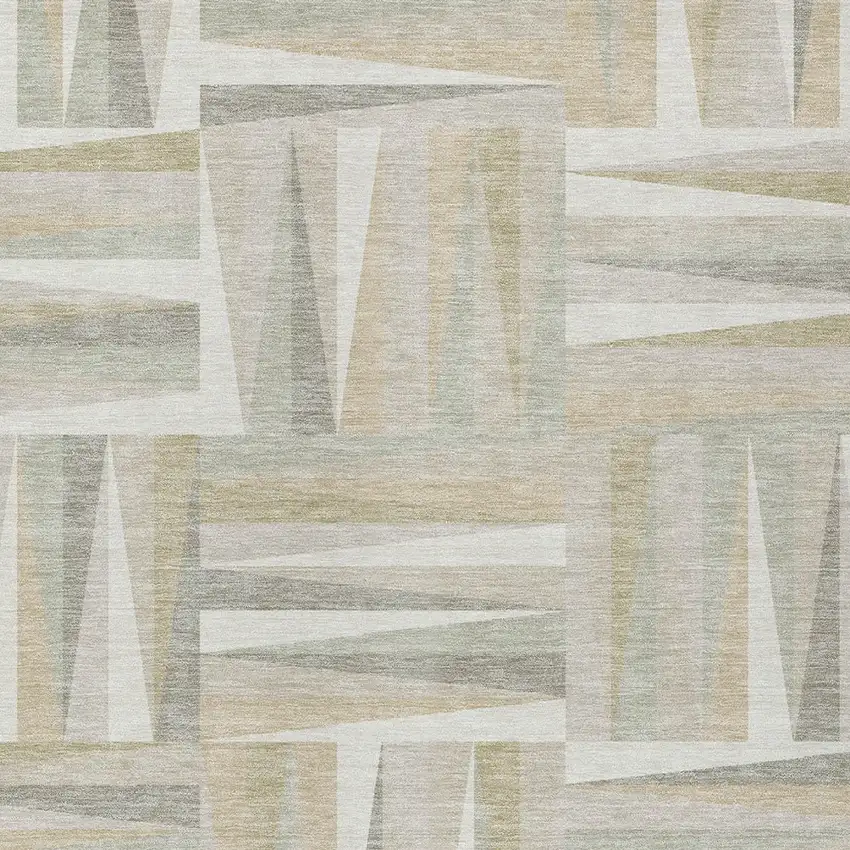 Ivory Beige And Gray Geometric Washable Indoor Outdoor Area Rug Photo 5