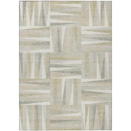 Ivory Beige And Gray Geometric Washable Indoor Outdoor Area Rug Photo 2