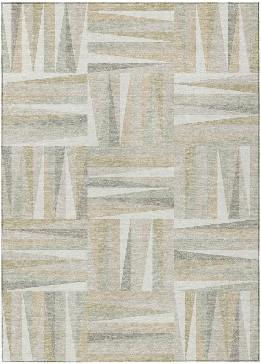 Ivory Beige And Gray Geometric Washable Indoor Outdoor Area Rug Photo 2