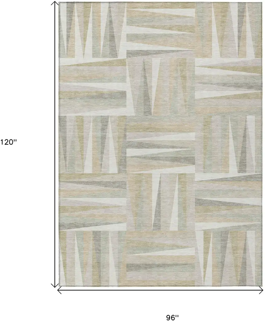 Ivory Beige And Gray Geometric Washable Indoor Outdoor Area Rug Photo 3