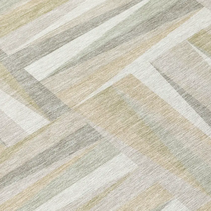 Ivory Beige And Gray Geometric Washable Indoor Outdoor Area Rug Photo 7