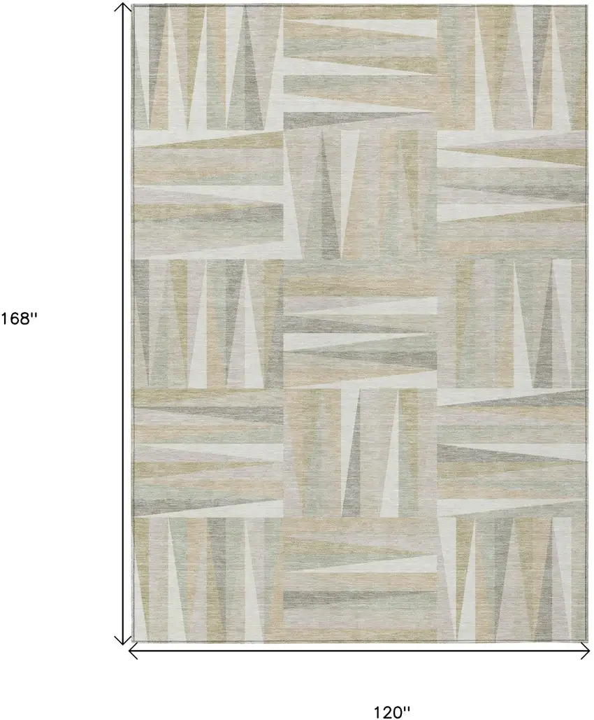 Ivory Beige And Gray Geometric Washable Indoor Outdoor Area Rug Photo 9