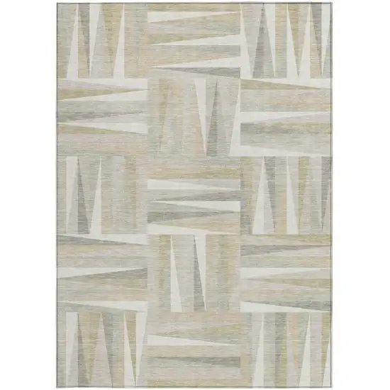 Ivory Beige And Gray Geometric Washable Indoor Outdoor Area Rug Photo 4
