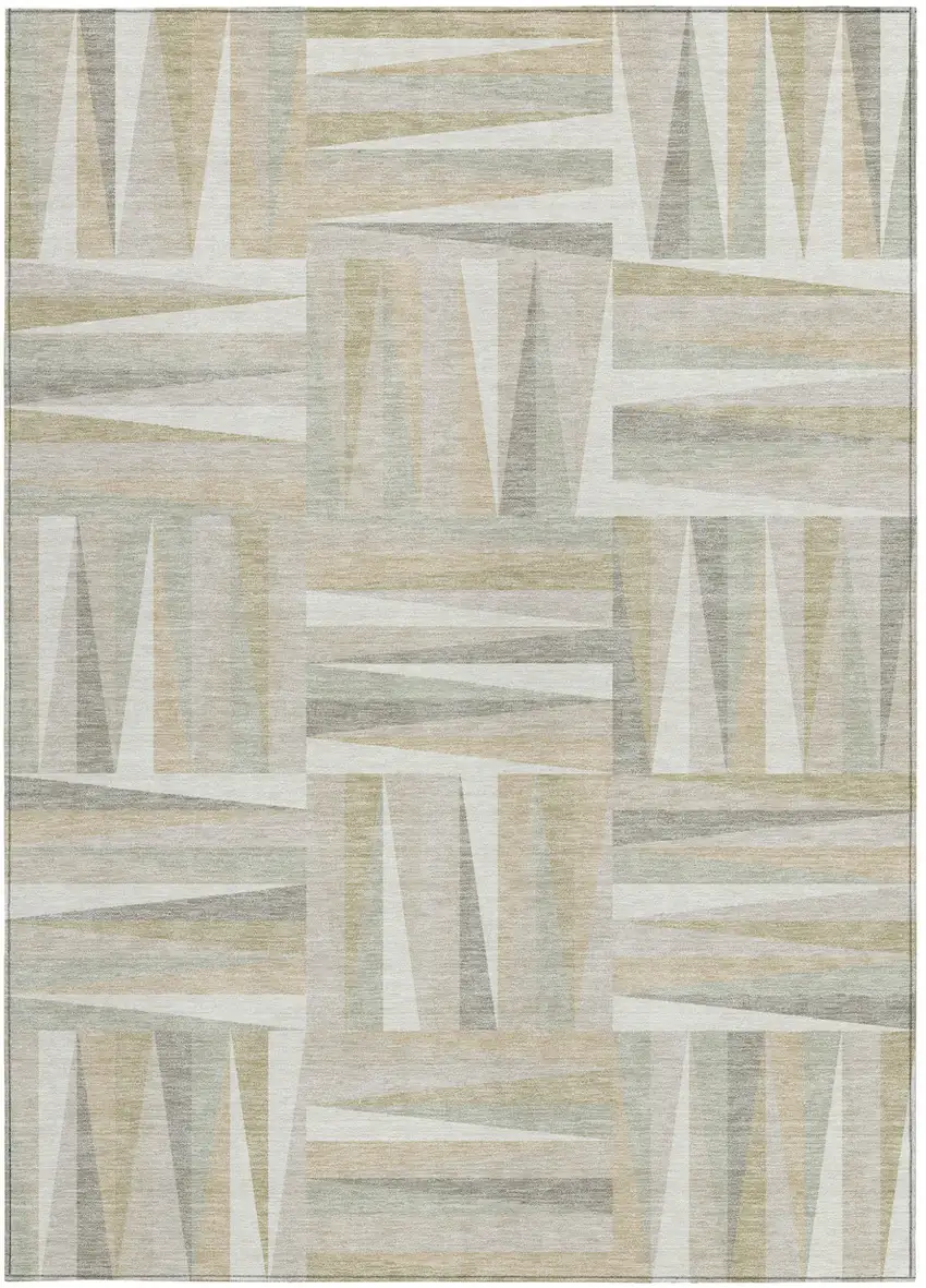 Ivory Beige And Gray Geometric Washable Indoor Outdoor Area Rug Photo 4