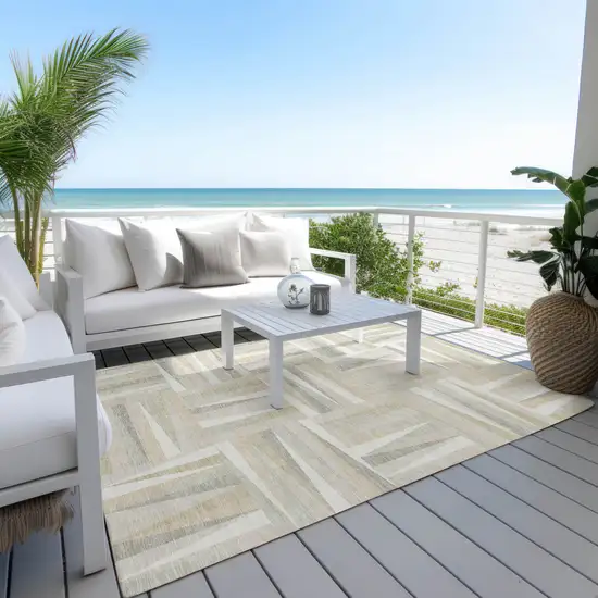 Ivory Beige And Gray Geometric Washable Indoor Outdoor Area Rug Photo 8