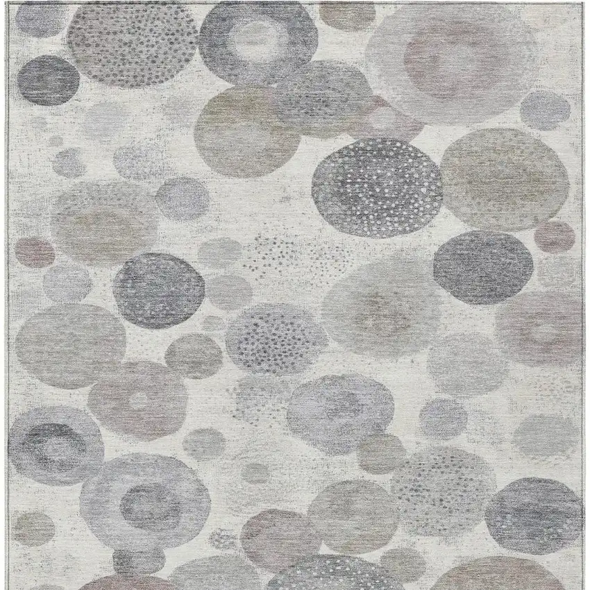 Ivory Beige And Gray Geometric Washable Indoor Outdoor Area Rug Photo 4