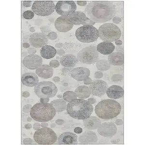 Photo of Ivory Beige And Gray Geometric Washable Indoor Outdoor Area Rug